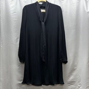 LOFT Ann Taylor Elegant‎ Black Pleated Dress Sheer Sleeves  Size Large